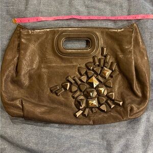 Max Adria leather beaded clutch bag black